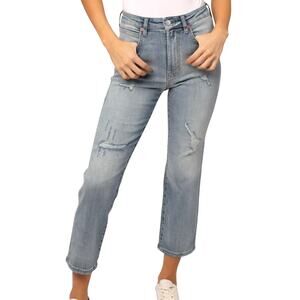 Dear John Frankie Straight Leg Distressed High Waist Light Wash Cropped Jeans